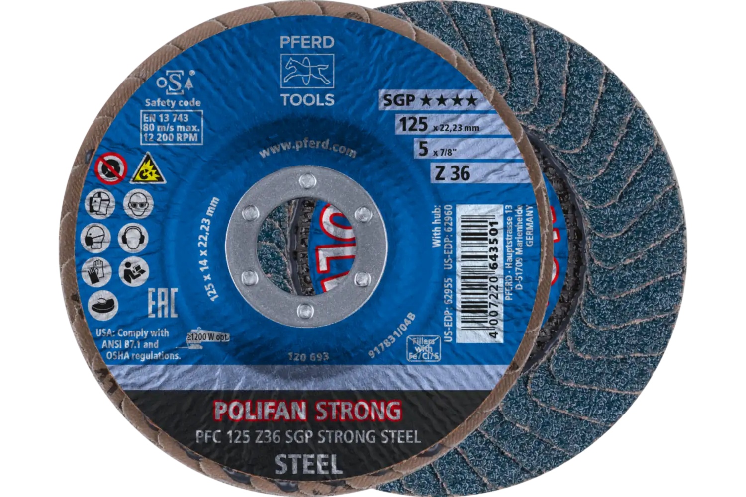 Picture of Pferd Flap Disc, 5" x 7/8, Z SGP Strong Steel, 36 Grit, T29, Conical, Zirconia